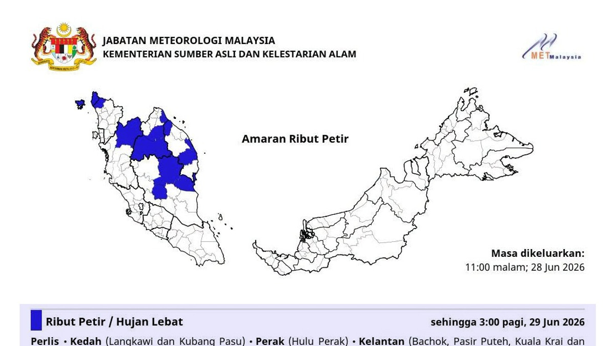 MetMalaysia Alert: Severe Weather Expected in Six States Through Early Morning