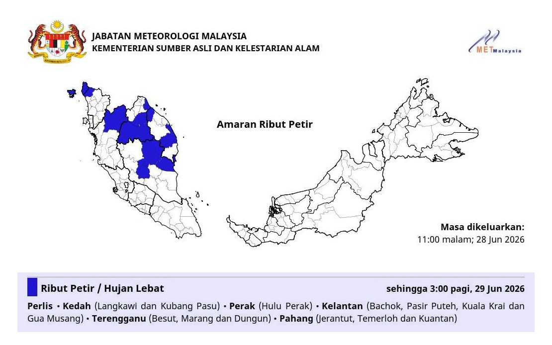 MetMalaysia Alert: Severe Weather Expected in Six States Through Early Morning