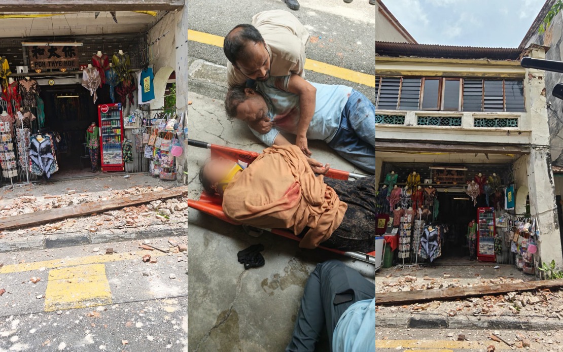 Heritage Building Collapse Injures Two Sri Lankan Tourists in George Town