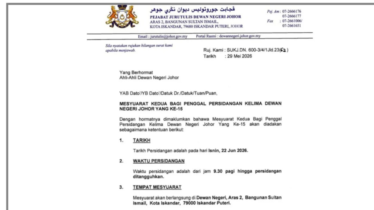 Johor Assembly Schedules Sole-Day Sitting, Fueling Election Speculation