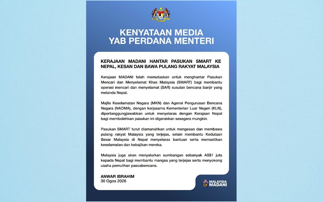 Malaysia Deploys SMART Team to Nepal, Pledges US$1 Million in Flood Relief