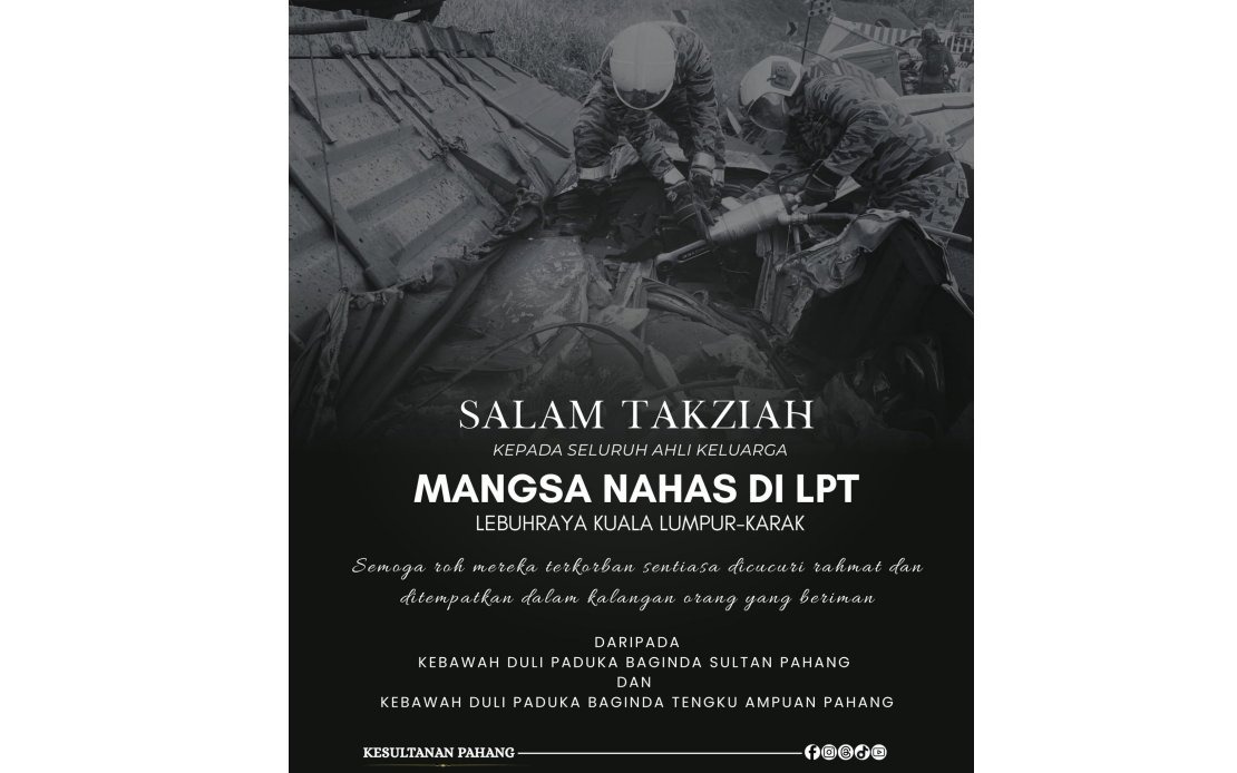 Pahang Royalty Express Grief Over Karak Expressway Tragedy That Claimed Four Lives