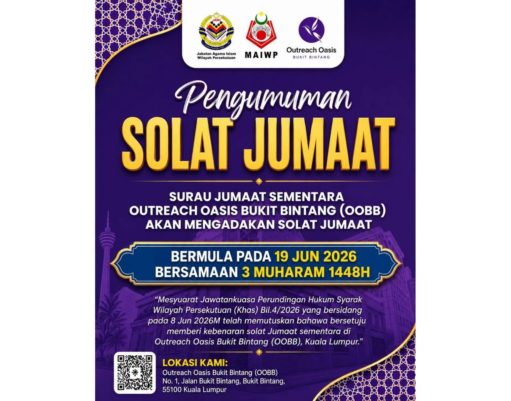 Muslims Can Now Perform Friday Prayers at Bukit Bintang Outreach Oasis