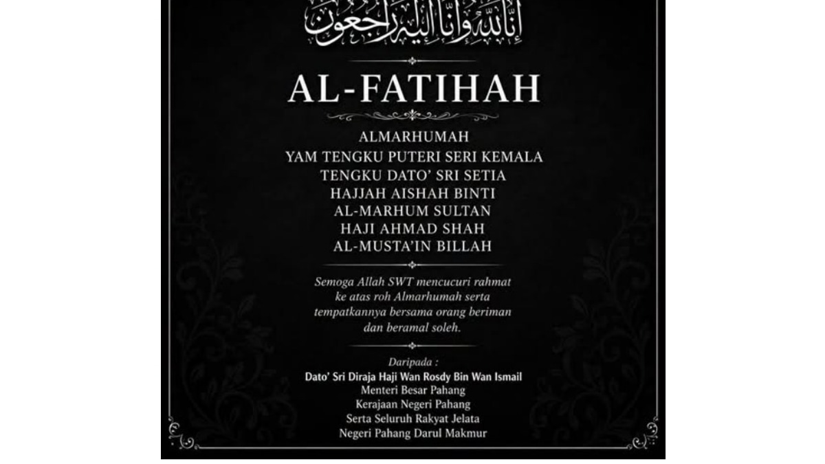 Pahang Menteri Besar Extends Condolences Following Death of Sultan's Sister