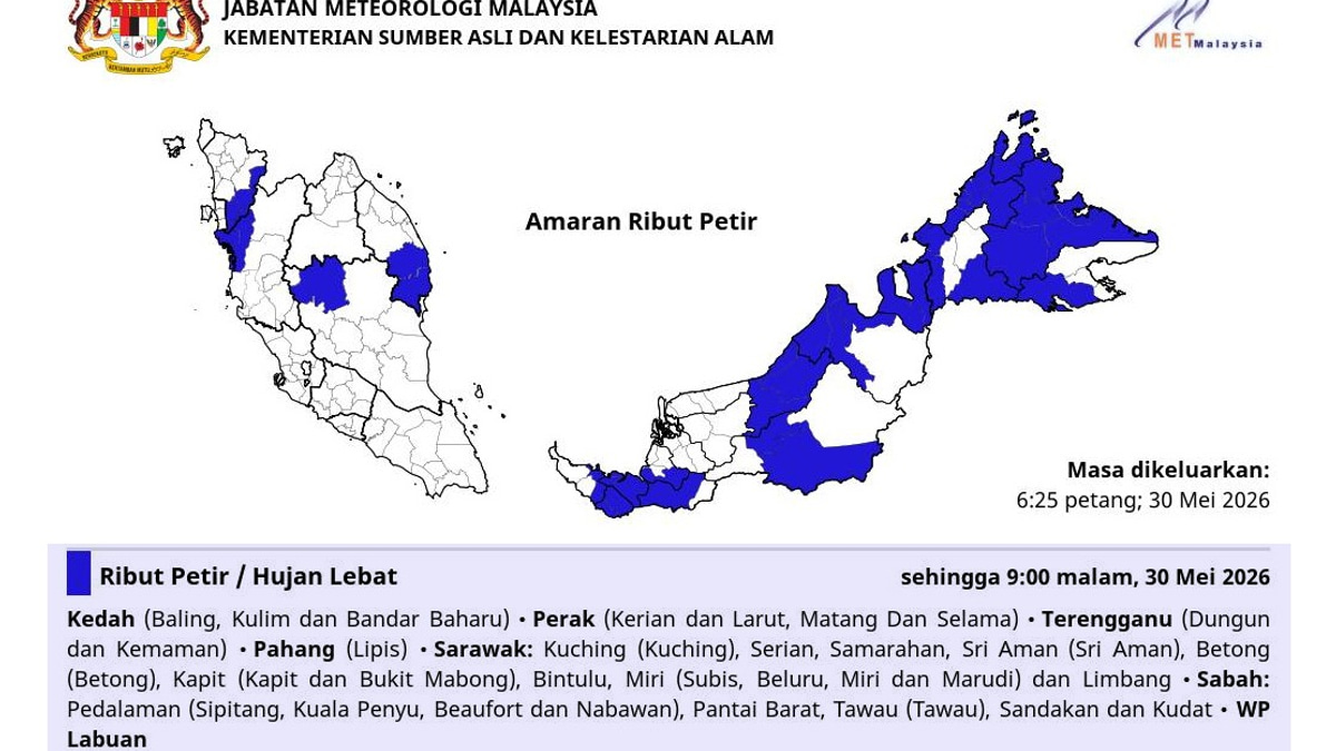 Heavy Rain and Thunderstorms Expected in Six States and Labuan Until 9pm Today
