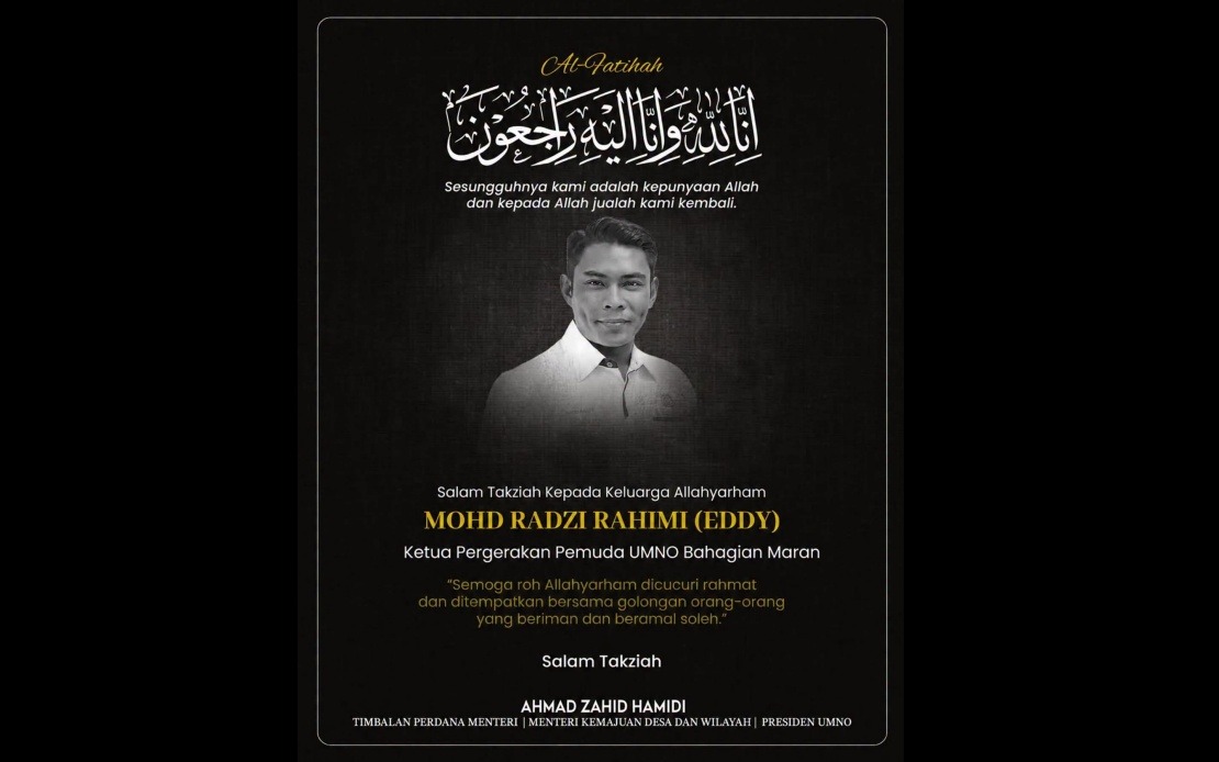 UMNO President Ahmad Zahid Expresses Deep Grief Over Maran Youth Chief's Fatal Accident